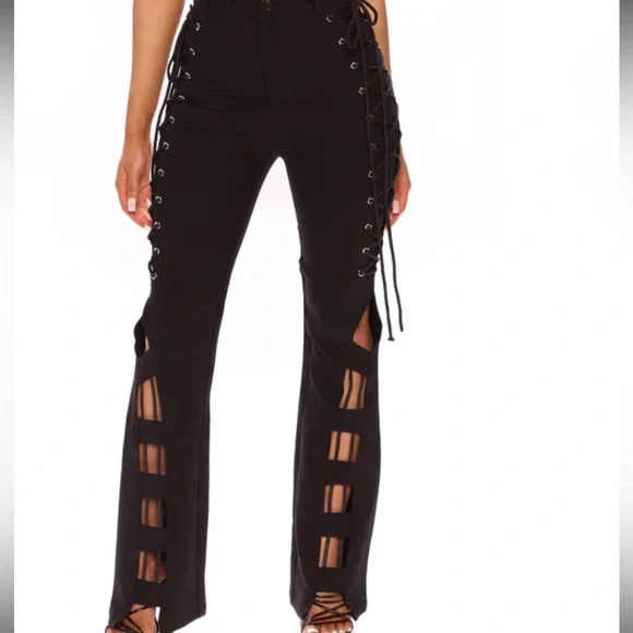 Wide Leg Black Lace-Up Pants size M - Picture 2 of 9